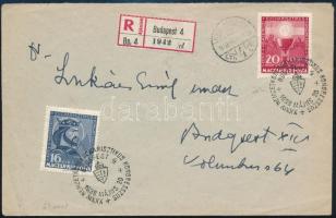 1938 Budapest helyi ajánlott levél Eucharisztikus párral és alkalmi bélyegzéssel / Mi 571-572 on local registered cover