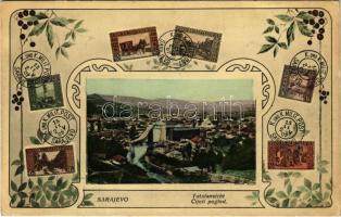 Sarajevo, Cijeli pogled. Simon Kattan 1908. Art Nouveau montage with "1907 K.u.k. Milit. Post Sarajevo" stamps