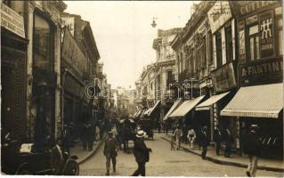 Bucharest, Bukarest, Bucuresti, Bucuresci; Strada Lipscani, A. Fantini, Manusa de Aur, La doi gemeni, Dulcamara / street, shops (fl)