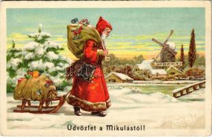 Üdvözlet a Mikulástól / Saint Nicholas greeting. litho