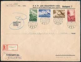 1942 Repülő alap III. sor ajánlott FDC-n / Mi 687-690 on registered FDC "BUDAPEST" - Veszprém