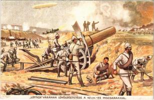 Lüttich várának lövöldöztetése a 42 cm-es mozsarakkal / Első világháborús német katonai lap / WWI German military art, Liege. Georg Wagrandl No. 203.