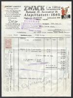 1941 Zwack J. és Társai udvari szállítók fejléces számla, 100 éves a ZWACK gyár 1840-1940 alkalmi bélyeggel