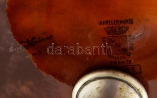 Sarreguemines mázas fajansz talpas kínáló fém talpazattal. Jelzéssel, kis kopással, d: 30,5 cm, m: 1...