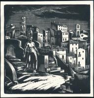 Gáborjáni Szabó Kálmán (1897-1955): Amalfi. fametszet, papír, jelzett a metszeten, 22×21 cm