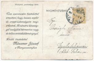 1914 Budapest V. Mössmer József asztalnemű menyasszonyi kelengye üzlete hátoldalon az üzlet reklámjá...