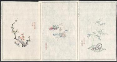 Olvashatatlan jelzéssel: Kínai illusztrációk, 3 db. Színes fametszet, rizspapír, 22×15 cm