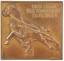 Körmendi Frimm Jenő (1886-1959) DN "Budapesti Ügetőverseny Egyesület" egyoldalas, aranyozott, jelzett Ag lemezplakett, hátoldalon egy hajlott és egy hiányzó rögzítésre szolgáló akasztóval (br. 18,65g/0.800/62x58mm) T:XF kopott aranyozás, patina