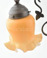 Régi asztali lámpa, bronzírozott fém, kétrétegű fodros üvegbúrával. Állítható magasságú, működik, m:...