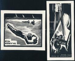 Gáborjáni Szabó Kálmán (1897-1955): 2 db ex libris. Fametszet, papír, 15×7 és 10×11 cm