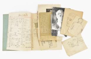 cca 1930 Körri (Körry) Jenő (?-?) alkotott az 1930-as években festőművész irat és fotó hagyatéka. Rajzaim és festményeim jegyzéke. c füzet. 57 műről, néhány ceruzával írt vázlat, kb 25 db fotó, kiállítási katalógusok, neki írt levelek. Érdekes anyag!