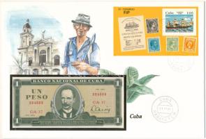 Kuba 1982. 1P bankjegyes felbélyegzett boríték bélyegzéssel T:UNC Cuba 1982. 1 Peso banknote envelope with stamp and cancellation C:UNC