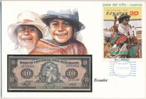 Ecuador 1986. 10S felbélyegzett borítékban, bélyegzéssel T:UNC Ecuador 1986. 10 Sucres in envelope with stamp and cancellation C:UNC