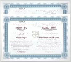 Budapest 1999. &quot;Középületépítő Részvénytársaság&quot; névre szóló részvénye 10.000Ft értékben (2x) sorszámkövetők + Göd 1994-1995. &quot;HB Westminster Kárpótlási Jegy Befektető Részvénytársaság&quot; részvénye 1000Ft-ról T:AU