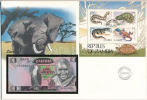 Zambia 1980-1988. 1K felbélyegzett borítékban, bélyegzéssel T:UNC Zambia 1980-1988. 1 Kwacha in envelope with stamp and cancellation C:UNC