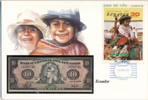 Ecuador 1986. 10S felbélyegzett borítékban, bélyegzéssel T:UNC Ecuador 1986. 10 Sucres in envelope with stamp and cancellation C:UNC