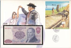 Chile 1983. 100P felbélyegzett borítékban, bélyegzéssel T:UNC Chile 1983. 100 Pesos in envelope with stamp and cancellation C:UNC
