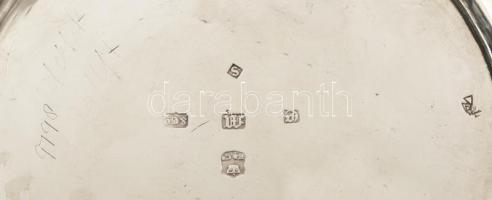 Gazdag ornamentikus díszítéssel fém kínálótálca és kanna. Kopással, javítással, kannán jelzéssel, 45...