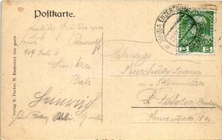 1909 Maria Enzersdorf, Veste Liechtenstein / castle. Art Nouveau montage with wine barrels and drink...