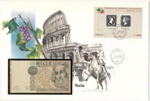 Olaszország 1982. 1000L felbélyegzett borítékban, bélyegzéssel T:UNC  Italy 1982. 1000 Lire in envelope with stamp and cancellation C:UNC