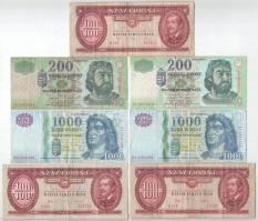 1984. 100Ft (2x, az egyik fordított hátlapi alapnyomattal) + 1992. 100Ft + 1998. 200Ft "FG" + 2005. 200Ft "FC" + 2005. 1000Ft "DA" (2x) T:XF-VG
