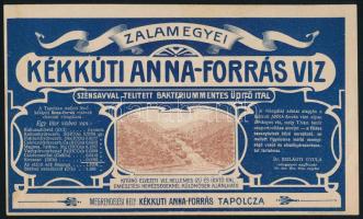 cca. 1920 Kékkúti Anna-forrás víz címke / reklámlap 19x11 cm