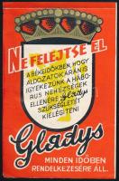cca 1943 Gladys cipőkrém számolócédula / ragaszték , ,,...igyekezünk a háborús nehézségek ellenére Gladys szükségletét kielégíteni"