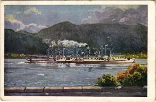 1929 Orsova, I. Ferenc József termesgőzös, oldalkerekes gőzhajó. MFTR Művészlevelezőlap 6314-14. / "I. Ferenc József" Hungarian sidewheeler passenger steamer (EK)