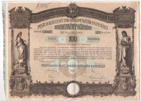 Budapest 1906. "Pesti Hazai Első Takarékpénztár-Egyesület" 100K-ról szóló nyereménykötvény...