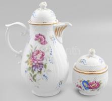 Hollóházi Hajnalka mintás kávékiöntő + cukortartó, jelzéssel, kis kopottsággal, m: 10-21 cm