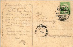 1913 Baja, Báró Eötvös utca, templom, piac, László Lajos borbély és fodrász terme, Kulka Sándor órás...