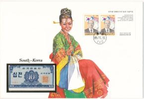 Dél-Korea 1962. 10j felbélyegzett borítékban, bélyegzéssel T:UNC South Korea 1962. 10 Jeon in envelope with stamp and cancellation C:UNC