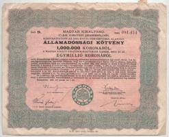 Budapest 1925. "Magyar Királyság 5%-kal kamatozó Járadékkölcsön Államadóssági Kötvény" 500...