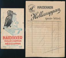 cca 1930, Kaposvár - Haidekker Hollószappan számolócédula és jegyzék