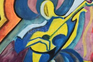 Scheiber Hugó (1873-1950): Zenélő nő. Vegyes technika, papír. Jelezve jobbra lent. Borbély László mű...