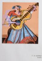 Scheiber Hugó (1873-1950): Zenélő nő. Vegyes technika, papír. Jelezve jobbra lent. Borbély László mű...