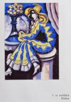 Scheiber Hugó (1873-1950): Zenélő nő. Vegyes technika, papír. Jelezve jobbra lent. Borbély László mű...