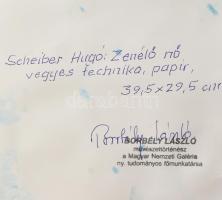Scheiber Hugó (1873-1950): Zenélő nő. Vegyes technika, papír. Jelezve jobbra lent. Borbély László mű...