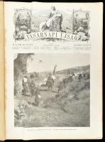 1916 Vasárnapi Ujság 63. évfolyamának egybekötött számai (1916. április - december), benne a háborúval kapcsolatos írásokkal és fotókkal, korabeli hirdetésekkel. Félvászon-kötésben, sérült gerinccel, kissé kopottas borítóval, helyenként kissé foltos lapokkal.