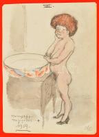 Székely Alex (1901-1968): Erotikus rajzsorozat, össz. 16 db mű, 1953-59. Akvarell, ceruza, tus, papí...