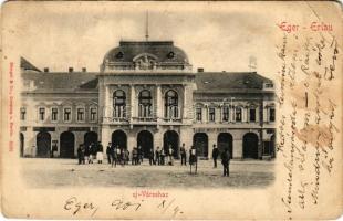 1901 Eger, Erlau; Új városház, Braun Adolf, Détsy és Rothschild, Lázár Jónás és Társai üzlete, gyógyszertár (EB)