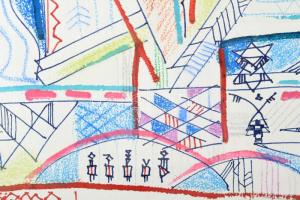 Kozma István (1937-2020): Kompozíció. Vegyes technika, papír. Jelzett. Üvegezett keretben. 72x82 cm ...