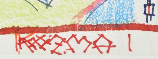 Kozma István (1937-2020): Kompozíció. Vegyes technika, papír. Jelzett. Üvegezett keretben. 72x82 cm ...