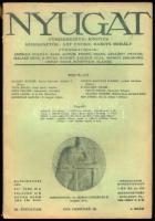 1918 Nyugat XI. évf. 4. sz., 1918. febr. 16. Szerk.: Ignotus, Ady Endre, Babits Mihály. Bp., Pallas-ny., (2) p.+ 283-360 p. Kiadói papírkötés, kissé sérült borítóval.