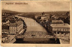 1916 Nagyvárad, Oradea; Körösparti részlet, zsinagóga, Gazdasági és iparbank, üzletek / Cris riverside, synagogue, bank, shops (EK)