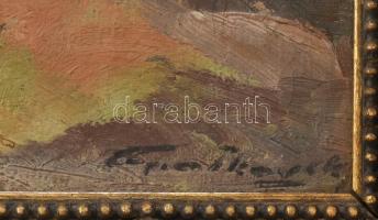 Olvashatatlan jelzéssel, XX. sz. első fele: Napfényes udvar. Olaj, vászon. Dekoratív, sérült fakeret...