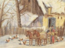 Olvashatatlan jelzéssel (Németh György?), XX. sz. első fele/közepe: Lovaskocsi. Olaj, vászon. Dekora...