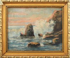 Jelzés nélkül: Vízparti sziklák. Olaj, vászon. Dekoratív fakeretben. 20x25 cm