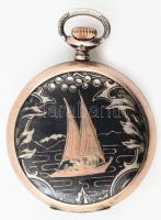 Ezüst(Ag) zsebóra, jelzett, sérült számlap, hiányzó üveg, hiányos díszítés, d: 4,5 cm, bruttó: 50,2 ...