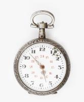 Ezüst(Ag) zsebóra, jelzett, sérült számlap, d: 3 cm, bruttó: 18,2 g